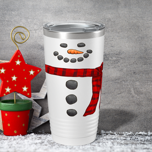 Happy Snowman with Scarf Holiday on White Christmas 20oz Tumbler