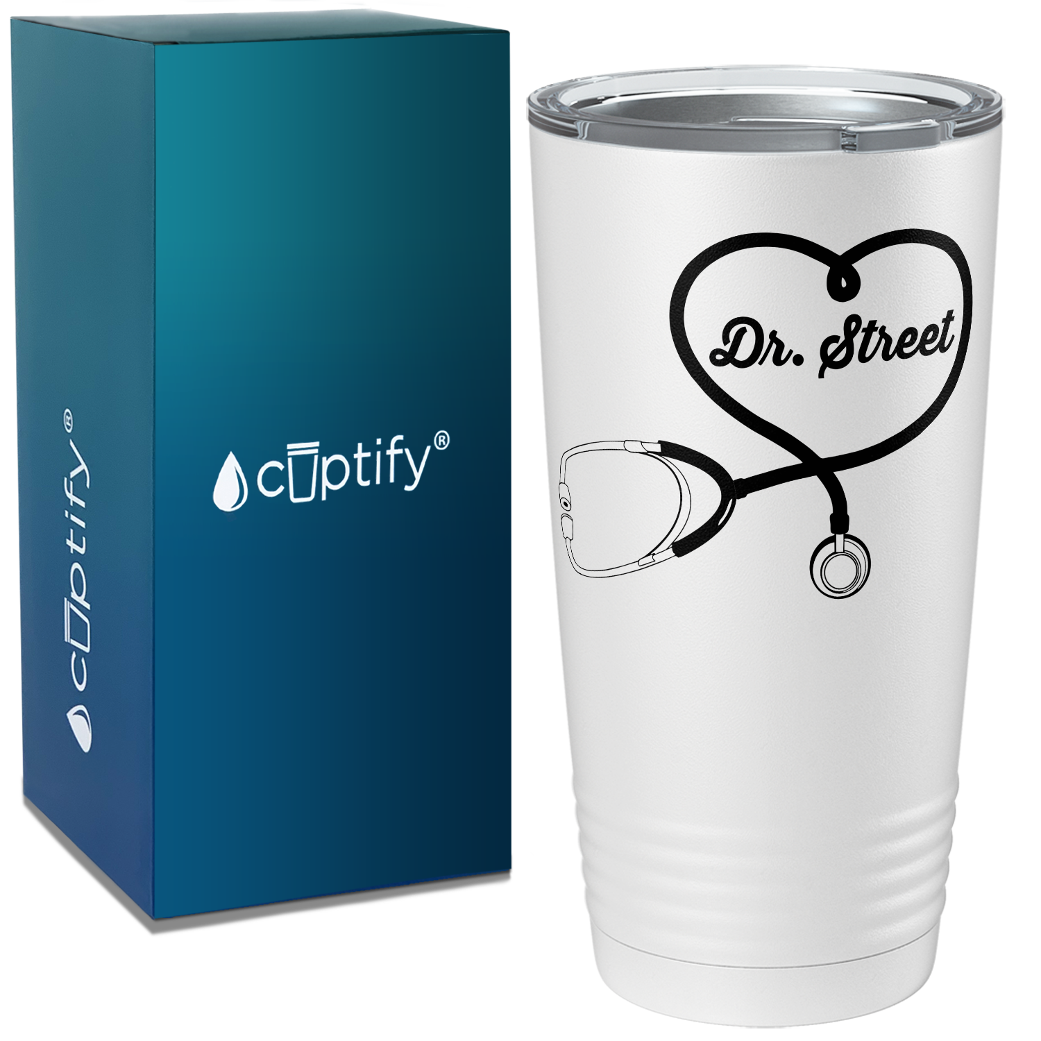Personalized Doctor Heart Stethoscope on White 20oz Tumbler