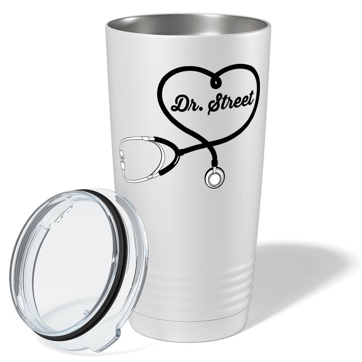 Personalized Doctor Heart Stethoscope on White 20oz Tumbler