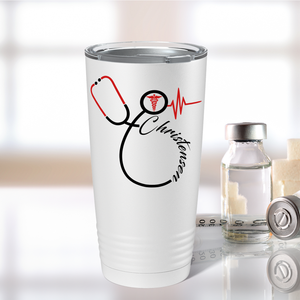 Doctors Stethoscope Red Caduceus on White 20oz Tumbler