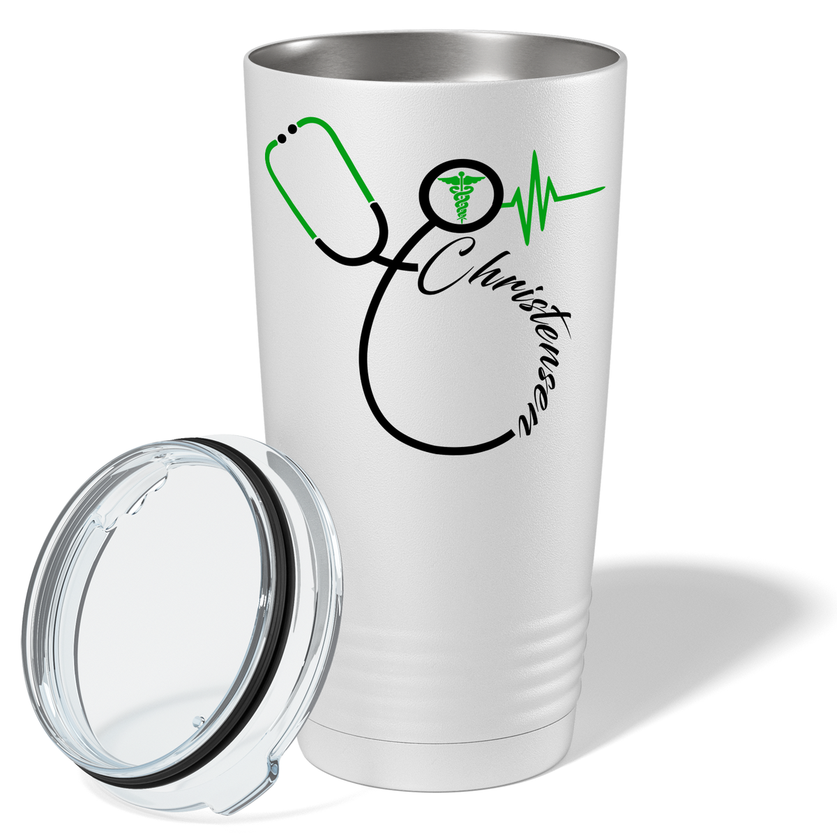 Doctors Stethoscope Green Caduceus on White 20oz Tumbler