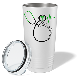 Doctors Stethoscope Green Caduceus on White 20oz Tumbler