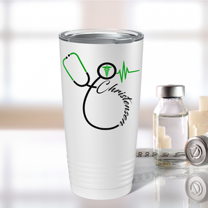 Doctors Stethoscope Green Caduceus on White 20oz Tumbler