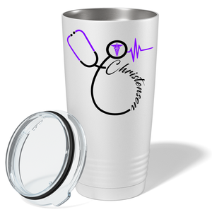 Doctors Stethoscope Purple Caduceus on White 20oz Tumbler