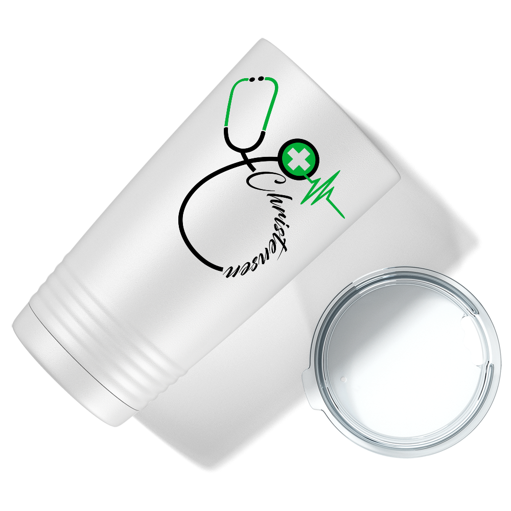 Doctors Stethoscope Green Cross on White 20oz Tumbler