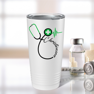 Doctors Stethoscope Green Cross on White 20oz Tumbler