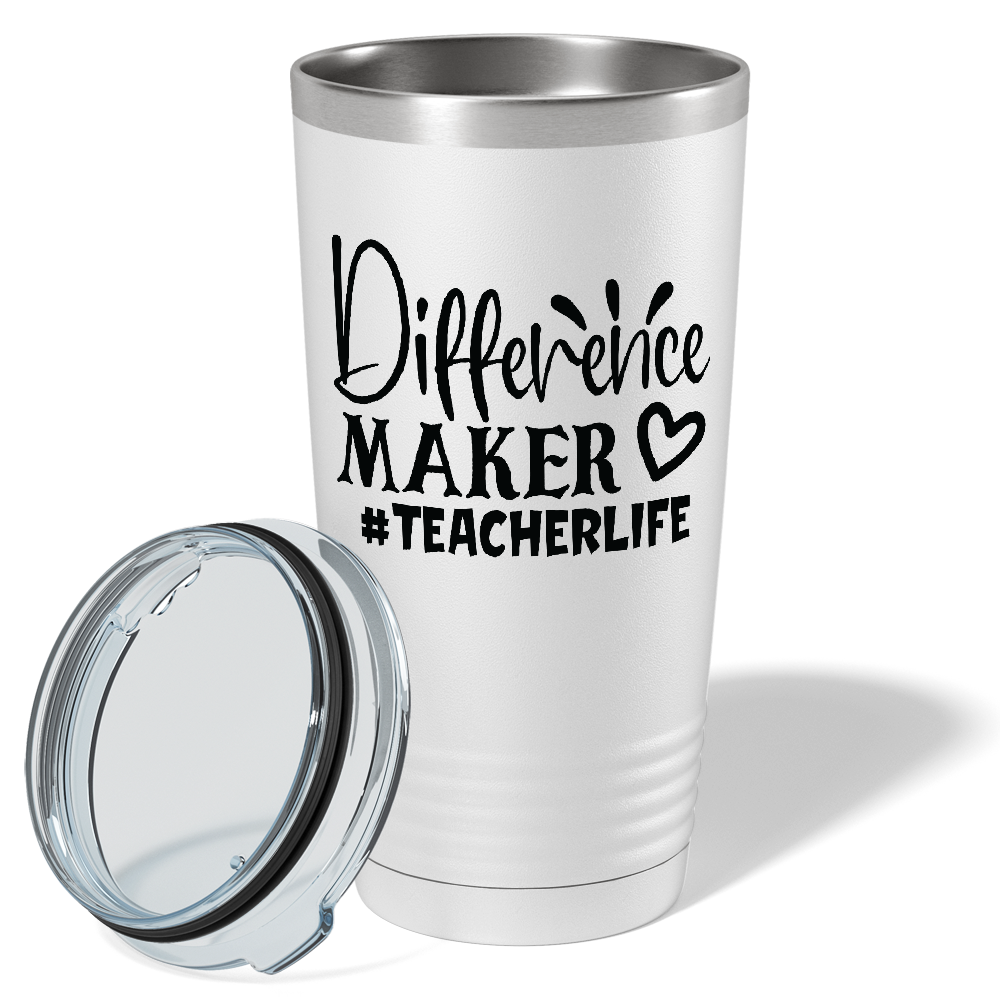 Difference Maker #teacherlife on White 20oz Tumbler