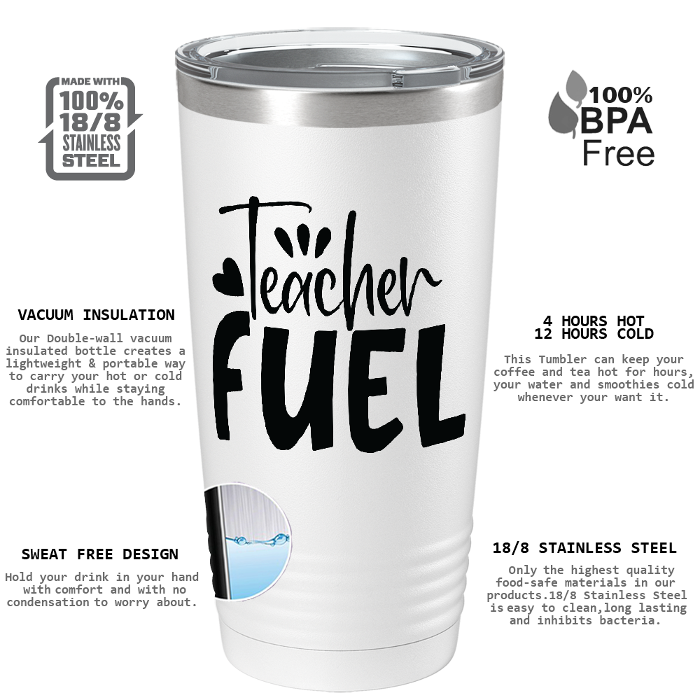 Teacher Fuel on White 20oz Tumbler