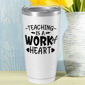 Teaching is a Work of Heart Arrow and Hearts on White 20oz Tumbler