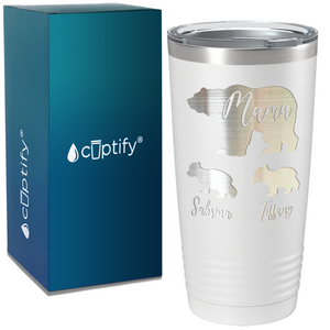 Mama Bear with Two Cubs on Mom 20oz Tumbler