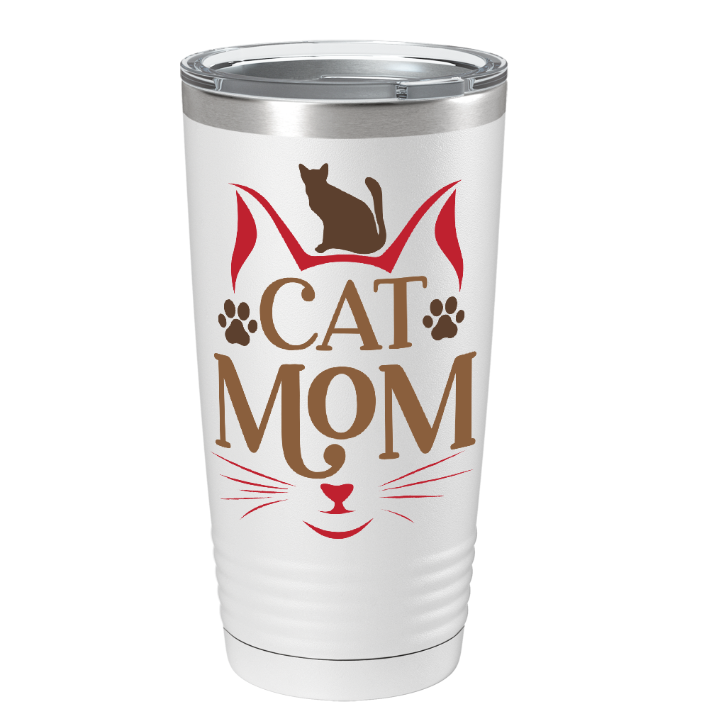 Cat Mom on White Tumbler