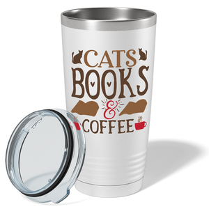 Cats Books & Coffee on White 20oz Tumbler