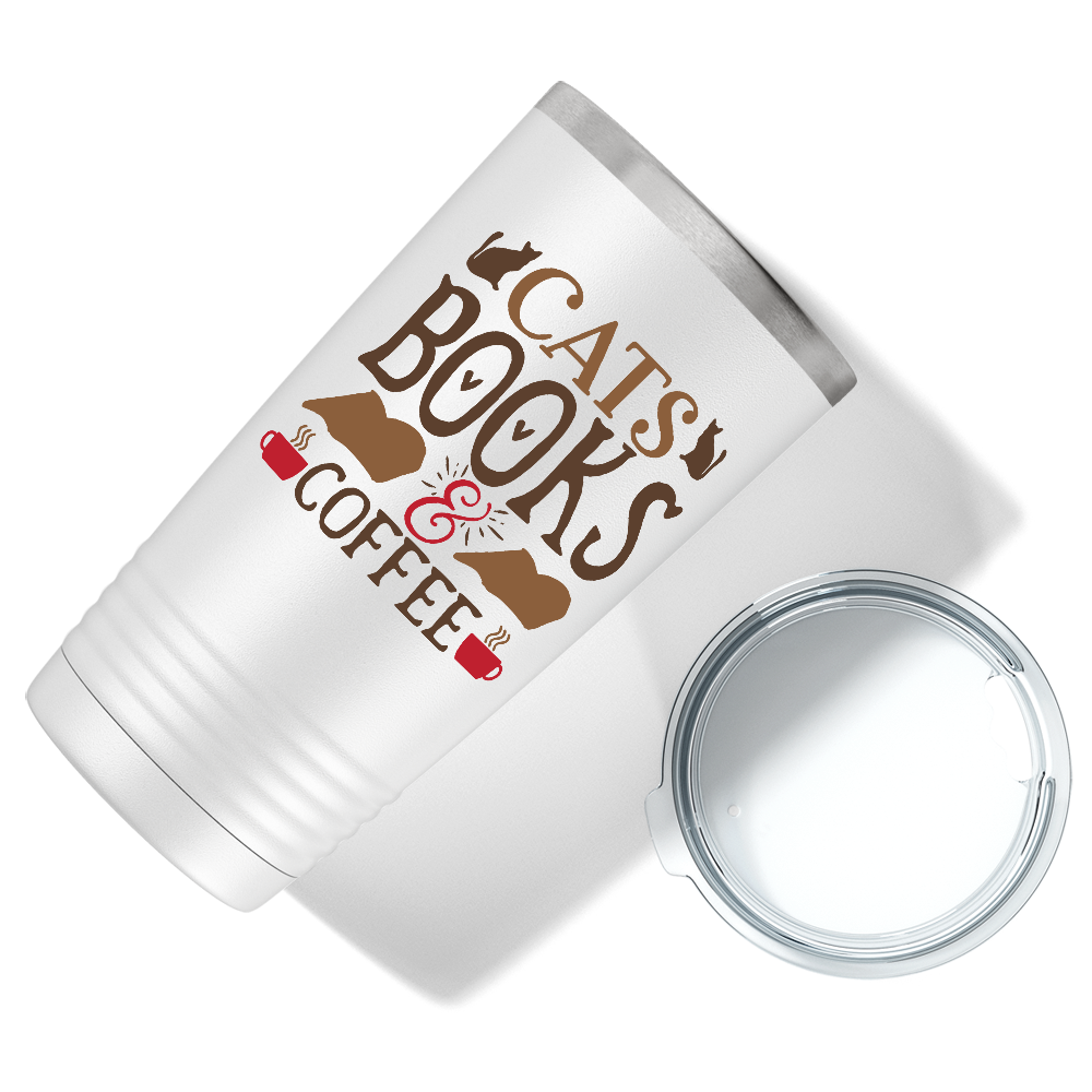 Cats Books & Coffee on White 20oz Tumbler