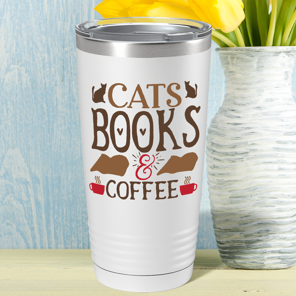 Cats Books & Coffee on White 20oz Tumbler