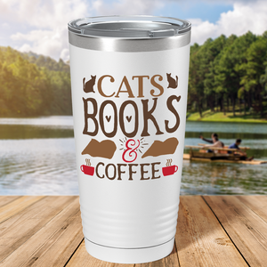 Cats Books & Coffee on White 20oz Tumbler