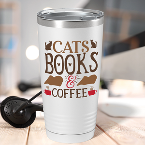 Cats Books & Coffee on White 20oz Tumbler