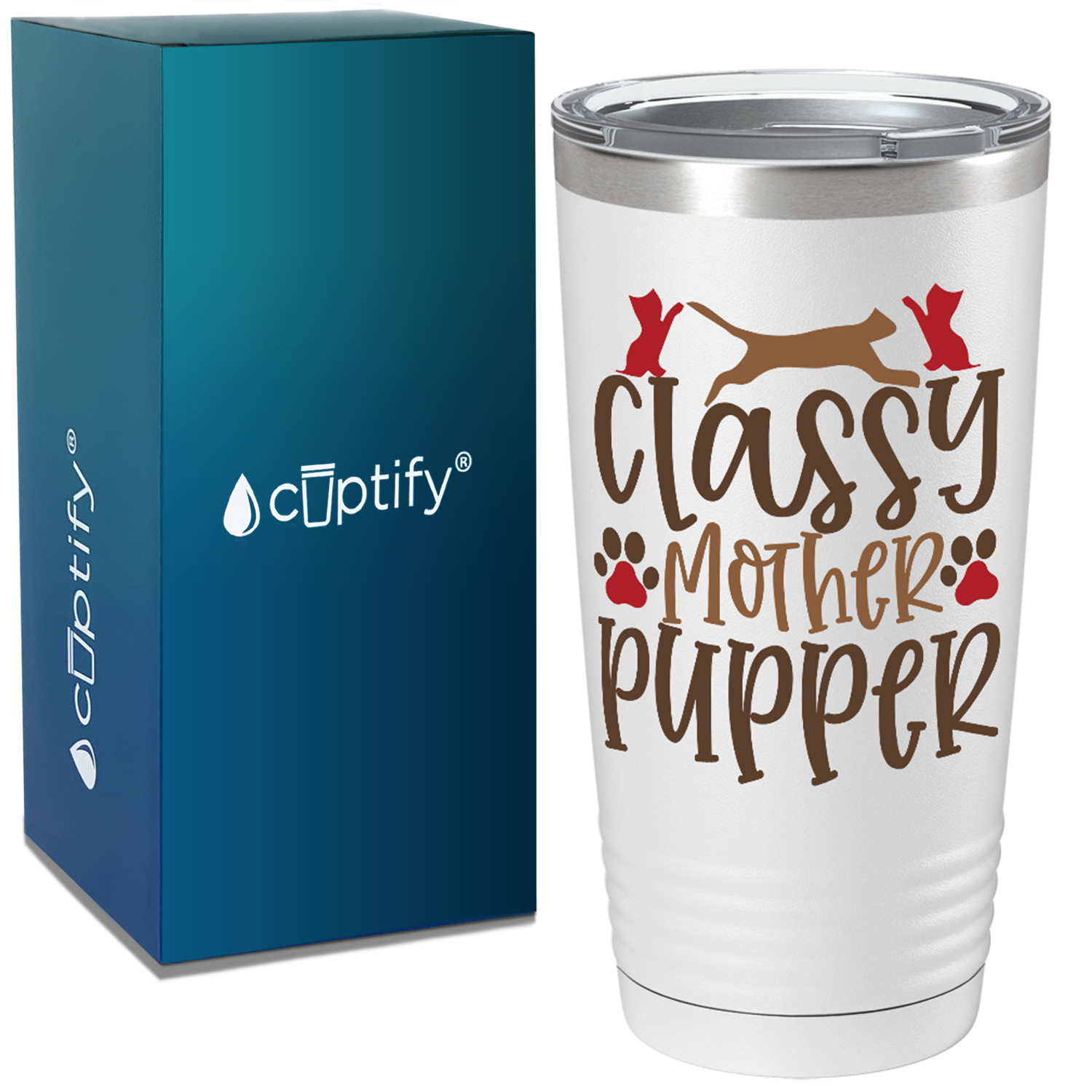 Classy Mother Pupper on White 20oz Tumbler