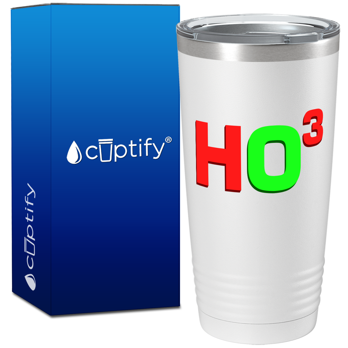 Ho Ho Ho Cubed on White Christmas 20oz Tumbler
