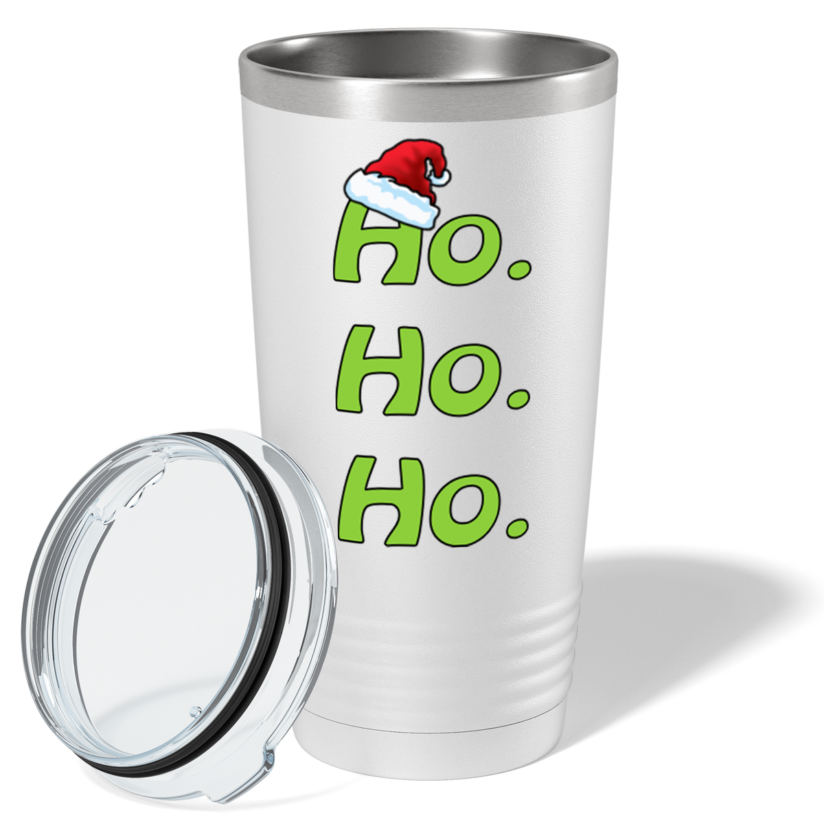 Ho Ho Ho Green with Santa Hat on White Christmas 20oz Tumbler