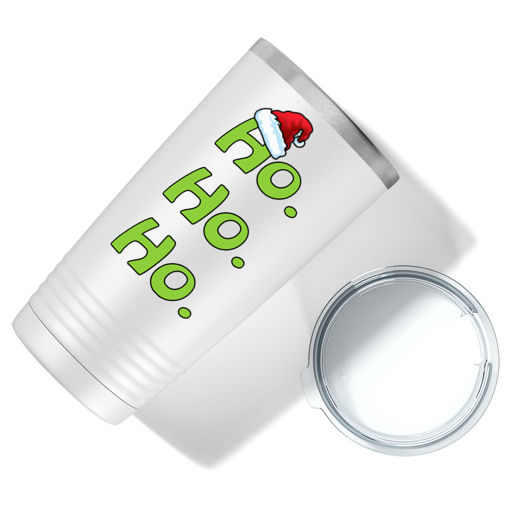 Ho Ho Ho Green with Santa Hat on White Christmas 20oz Tumbler