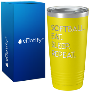 Eat Sleep Softball Repeat on 20oz Tumbler