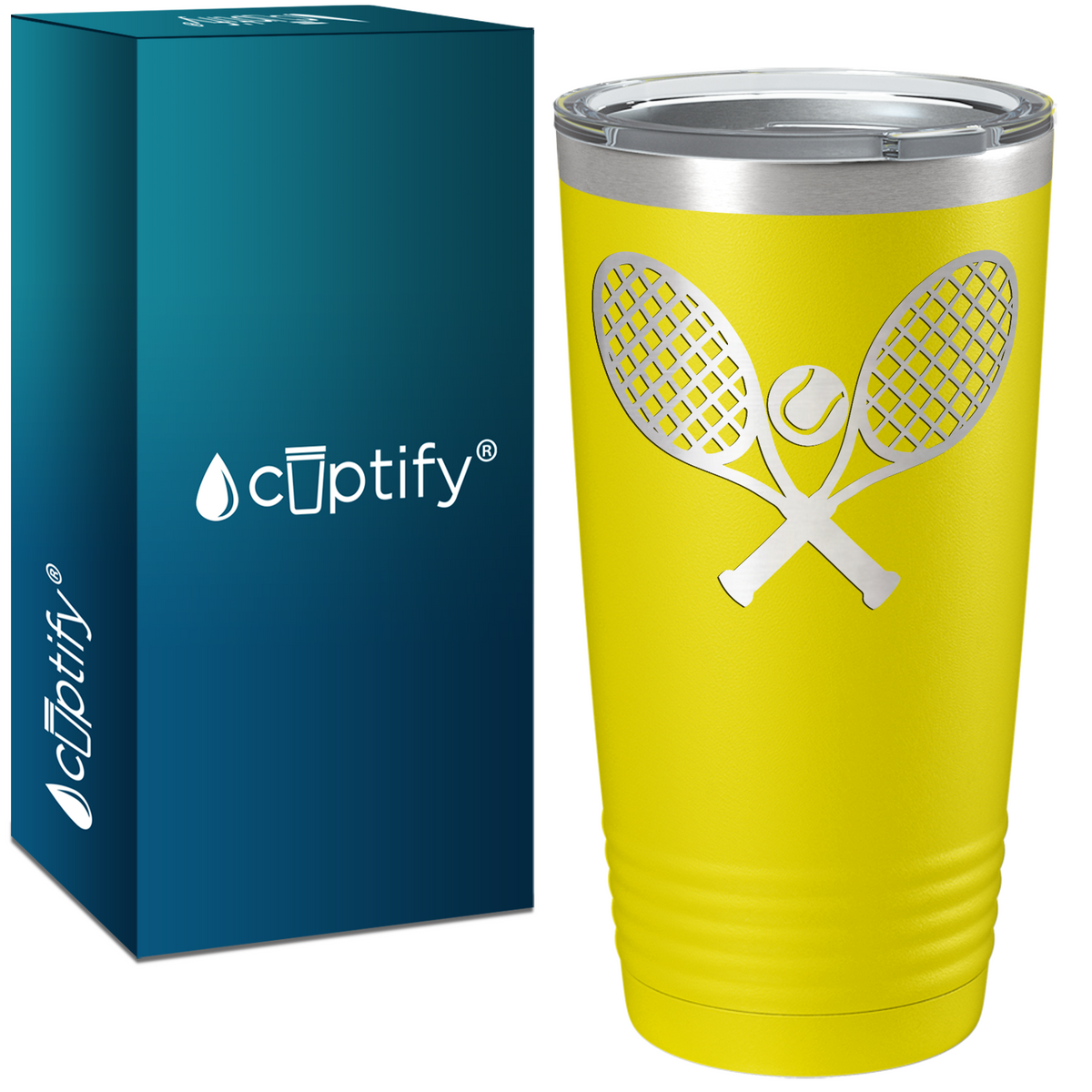 Tennis Rackets and Ball Laser Engraved on Stainless Steel Tennis Tumbler