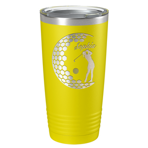 Personalized Women Golfer Laser Engraved on Stainless Steel Golf Tumbler