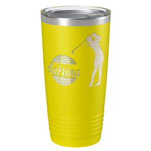 Personalized Female Golfer Laser Engraved on Stainless Steel Golf Tumbler