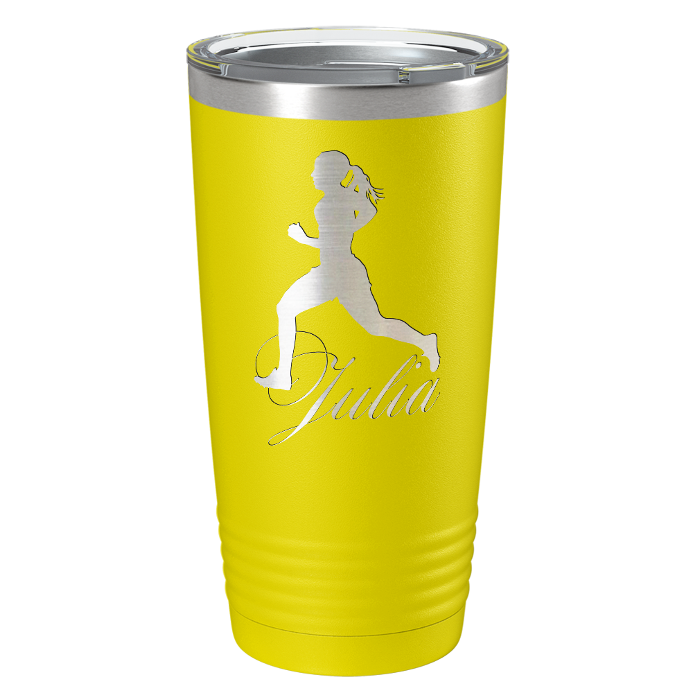 Personalized Running Women Silhouette Laser Engraved on Stainless Steel Cross Country Tumbler