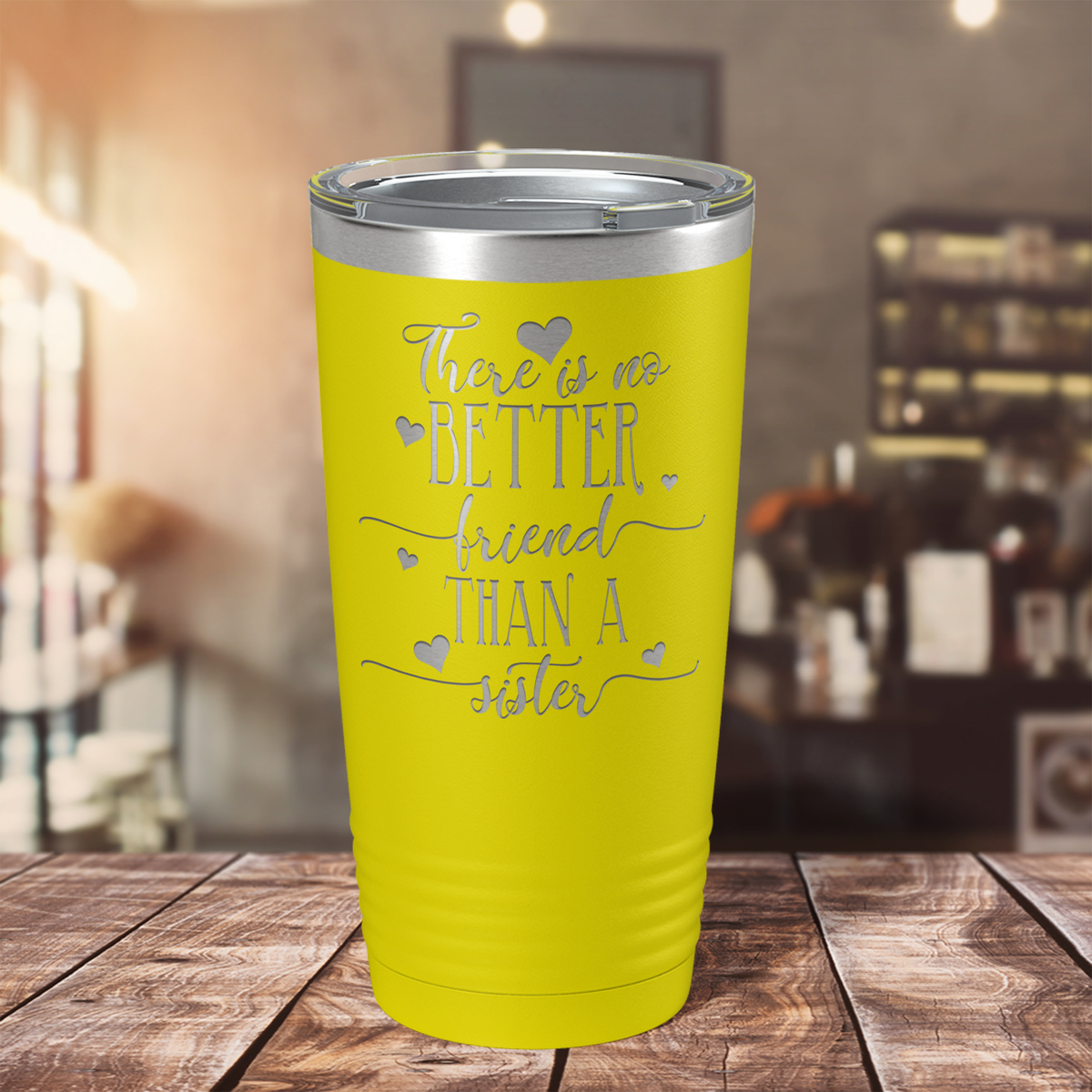 There is no Better Friend than a Sister on Yellow 20 oz Stainless Steel Ringneck Tumbler