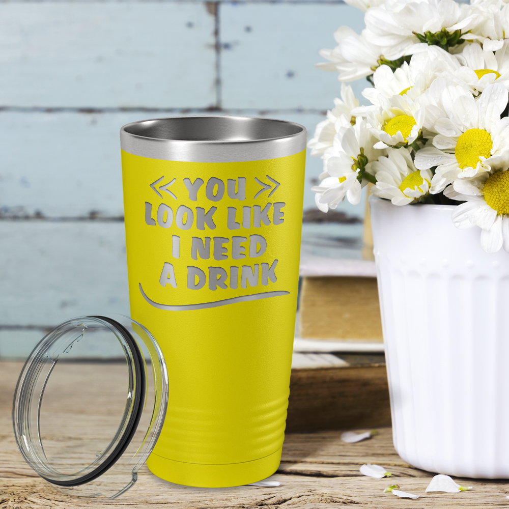 You Look Like I Need Drink on Yellow 20 oz Stainless Steel Ringneck Tumbler