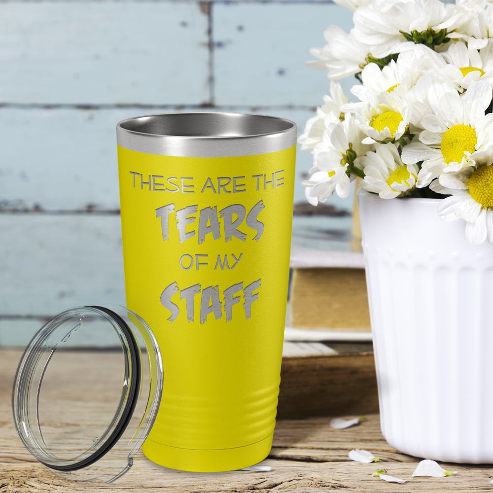 These are Tears of my Staff on Yellow 20 oz Stainless Steel Ringneck Tumbler