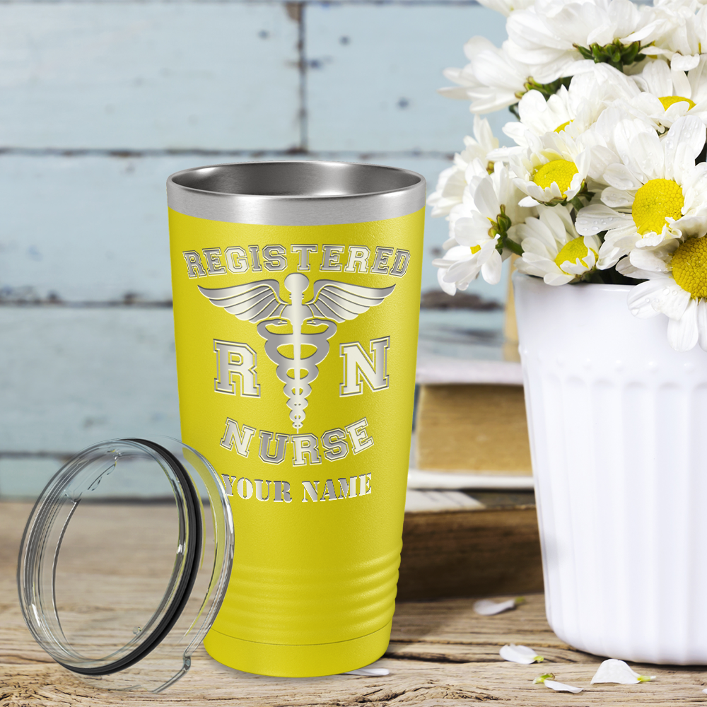 Personalized Nurse Laser Engraved 20oz Tumbler - Yellow Matte