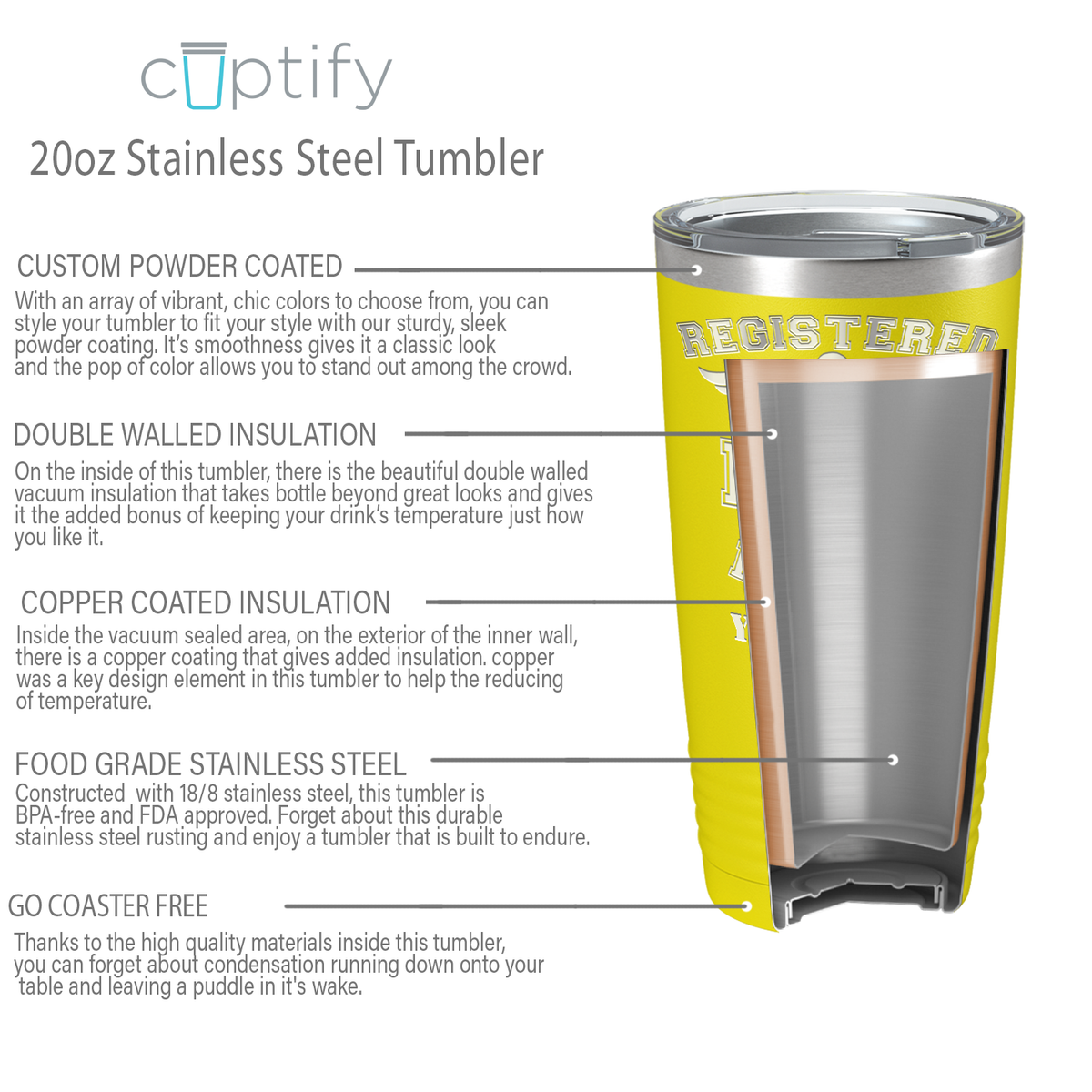Personalized Nurse Laser Engraved 20oz Tumbler - Yellow Matte
