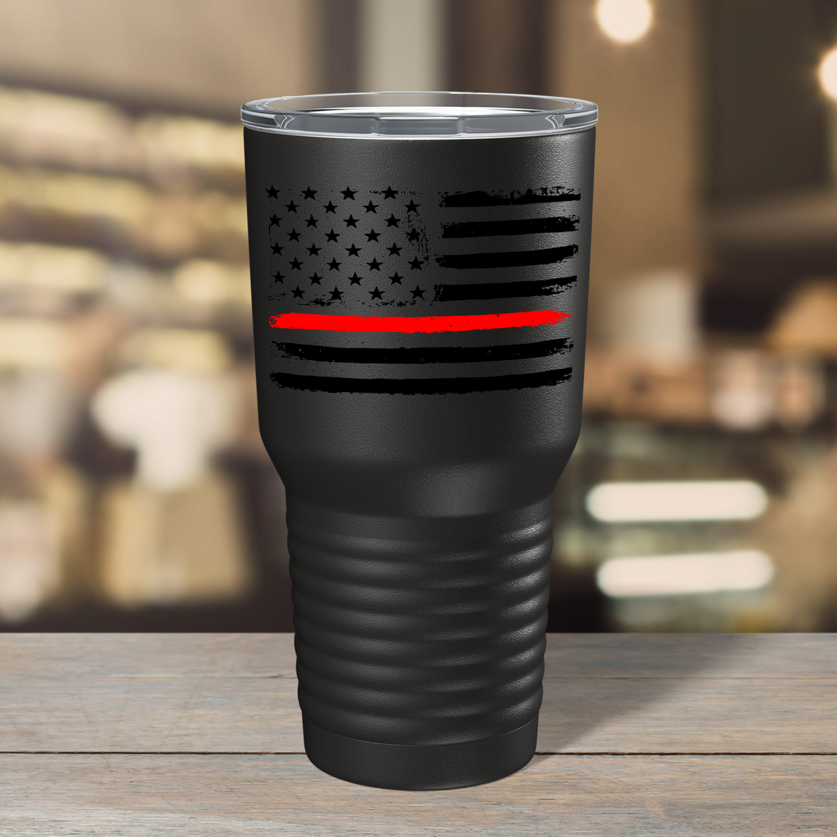 Retro Thin Red Line Flag on Black 30oz Firefighter Tumbler