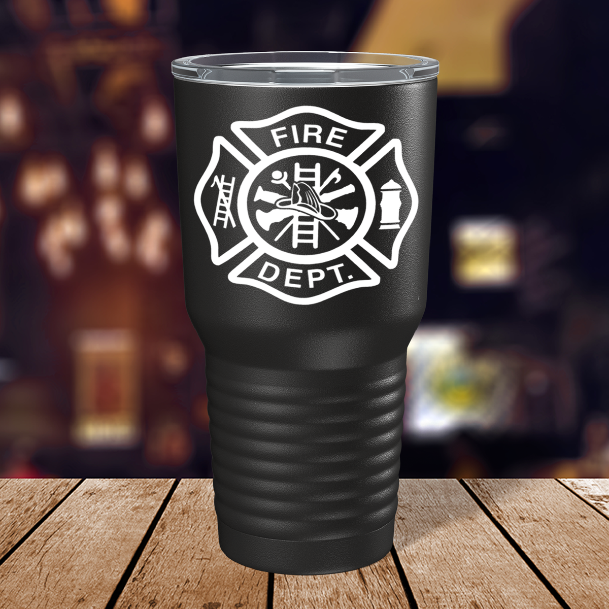 Fire Department Badge on Black 30oz Firefighter Tumbler