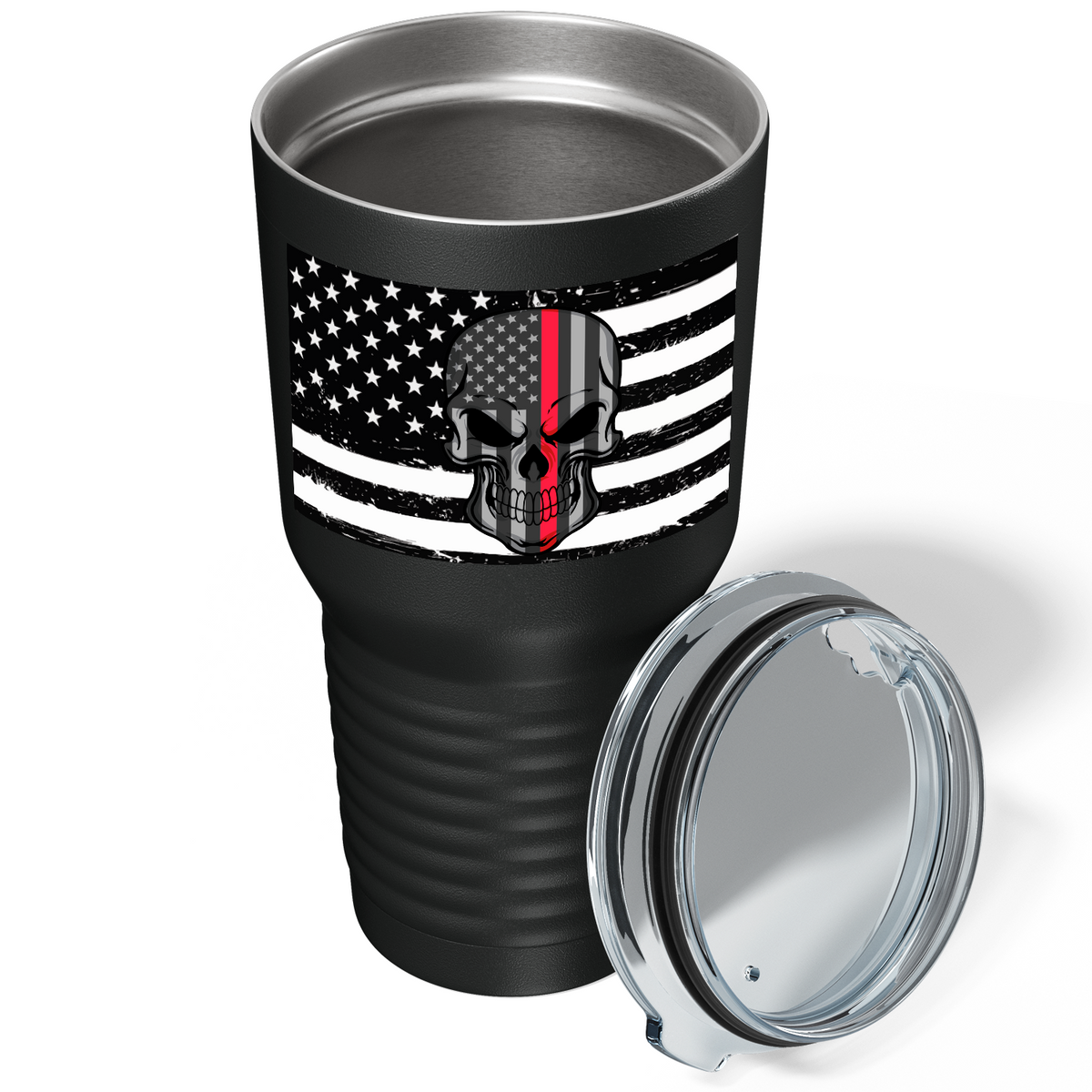 Thin Red Line Flag with Skull on Black 30oz Firefighter Tumbler