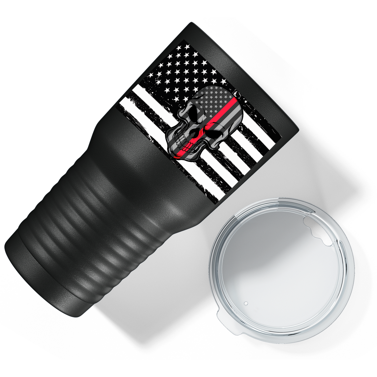 Thin Red Line Flag with Skull on Black 30oz Firefighter Tumbler
