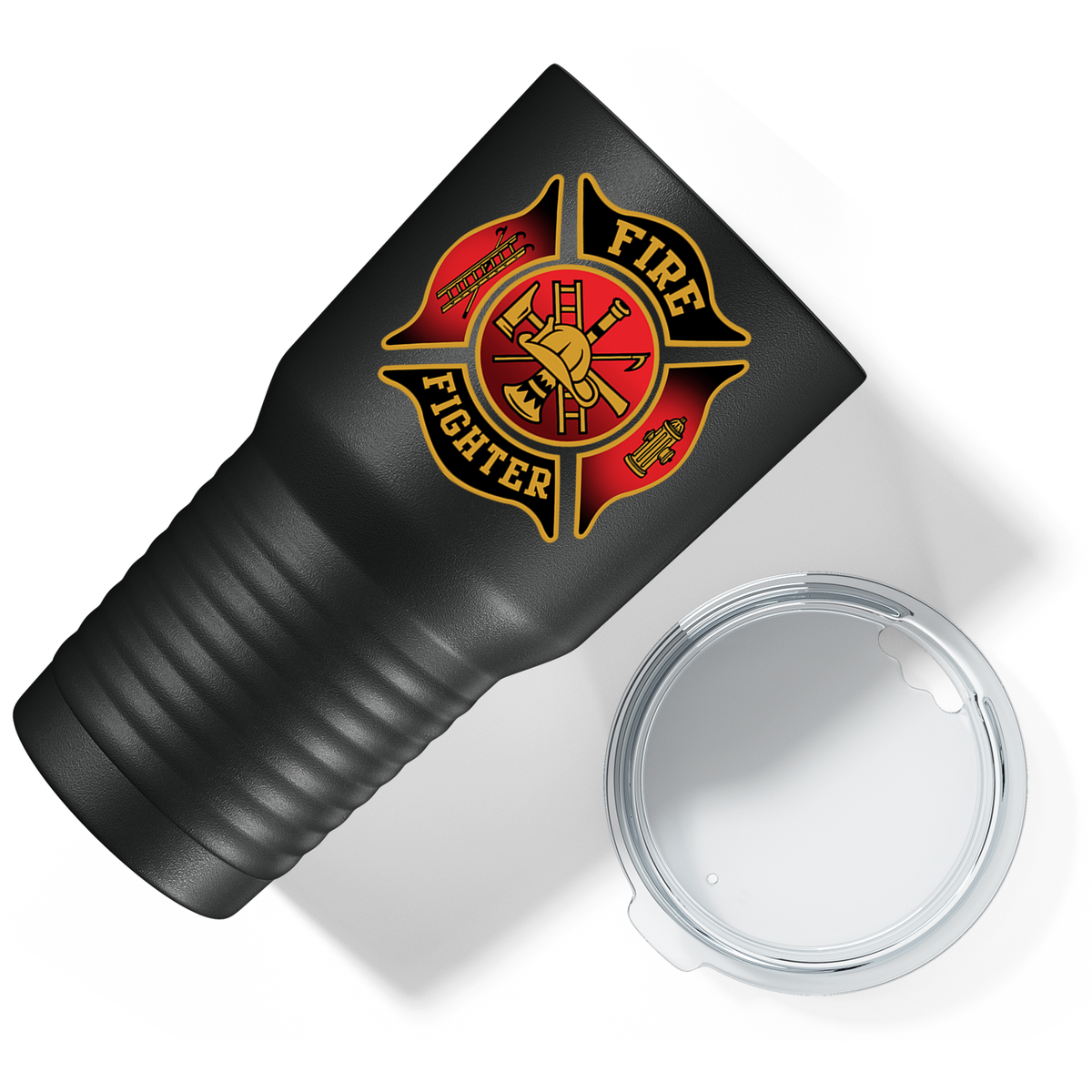 Black Red Fire Department Badge on Black 30oz Firefighter Tumbler