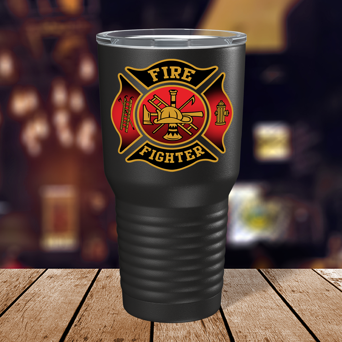 Black Red Fire Department Badge on Black 30oz Firefighter Tumbler