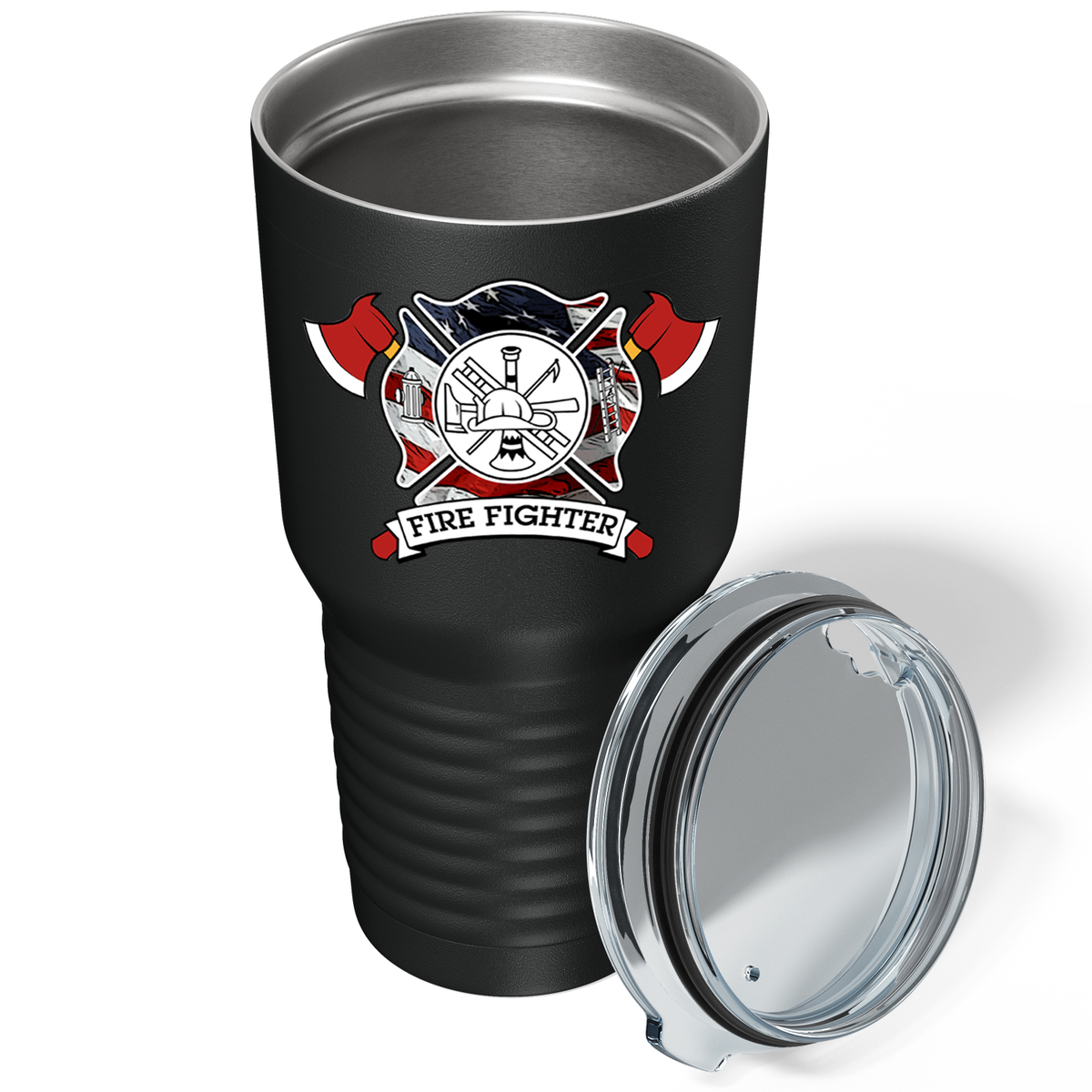 American Fire Department Badge on Black 30oz Firefighter Tumbler