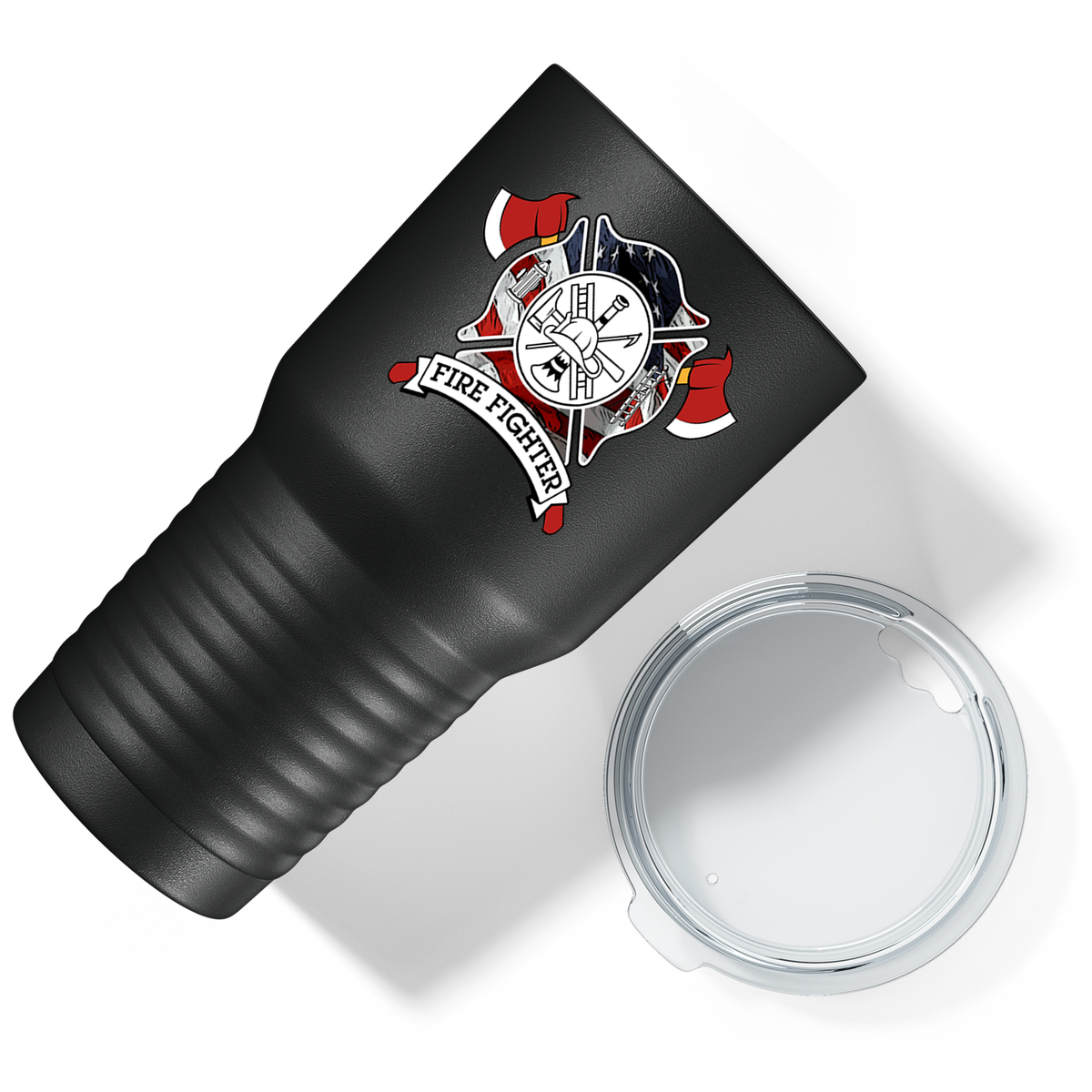 American Fire Department Badge on Black 30oz Firefighter Tumbler