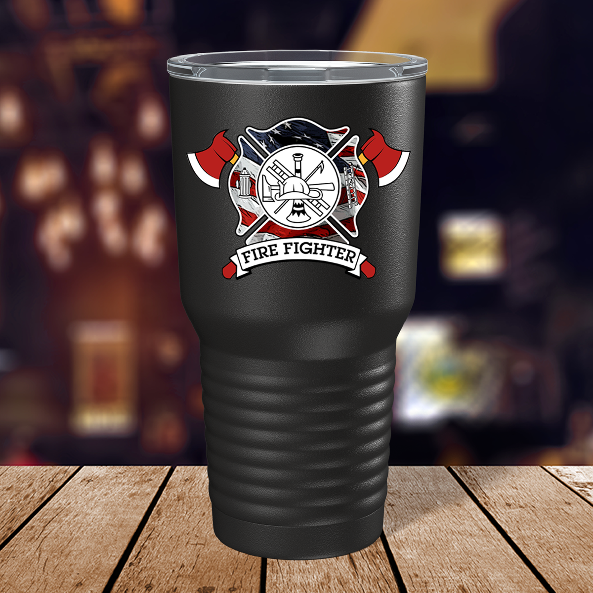 American Fire Department Badge on Black 30oz Firefighter Tumbler