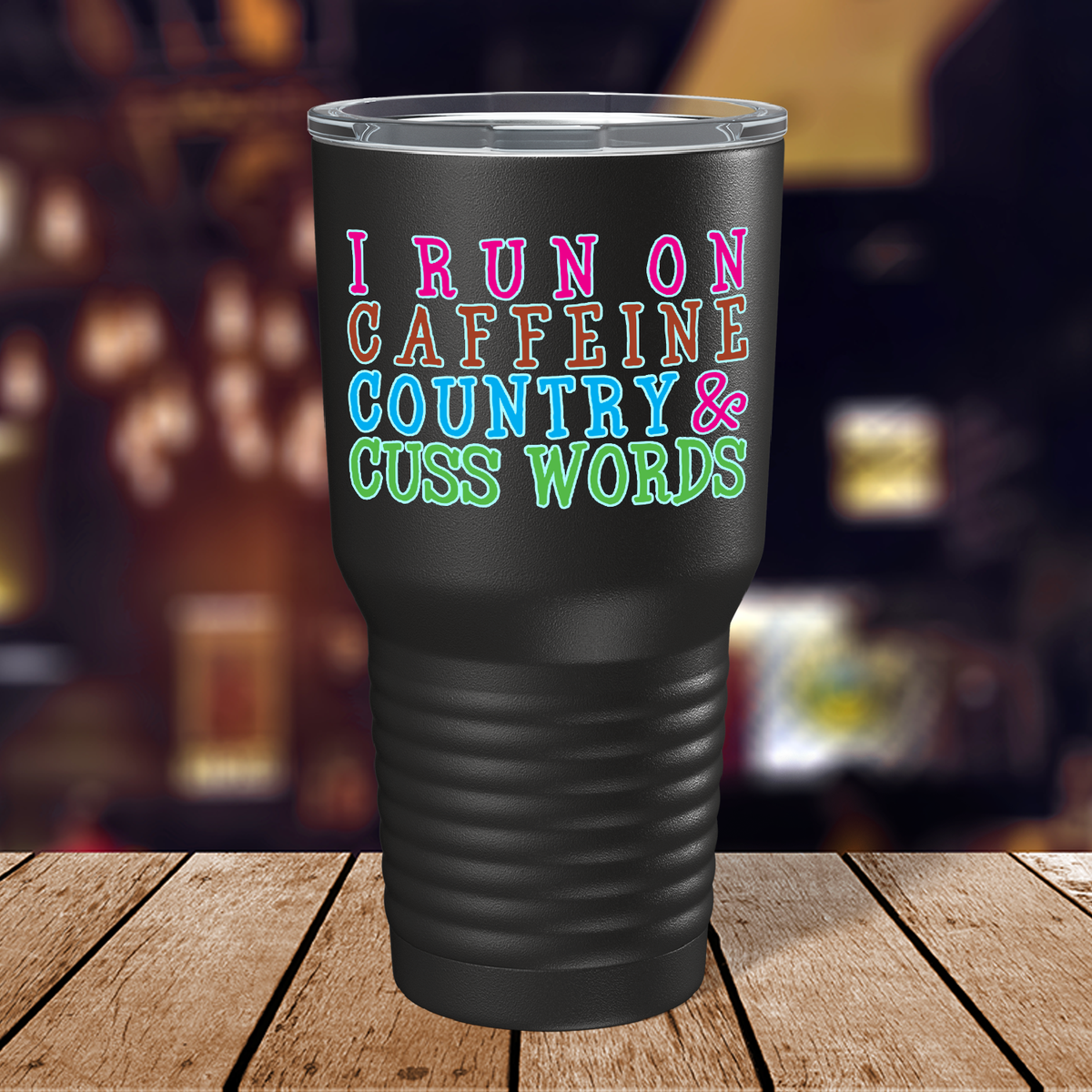 I Run on Caffeine Country on Black 30 oz Stainless Steel Tumbler
