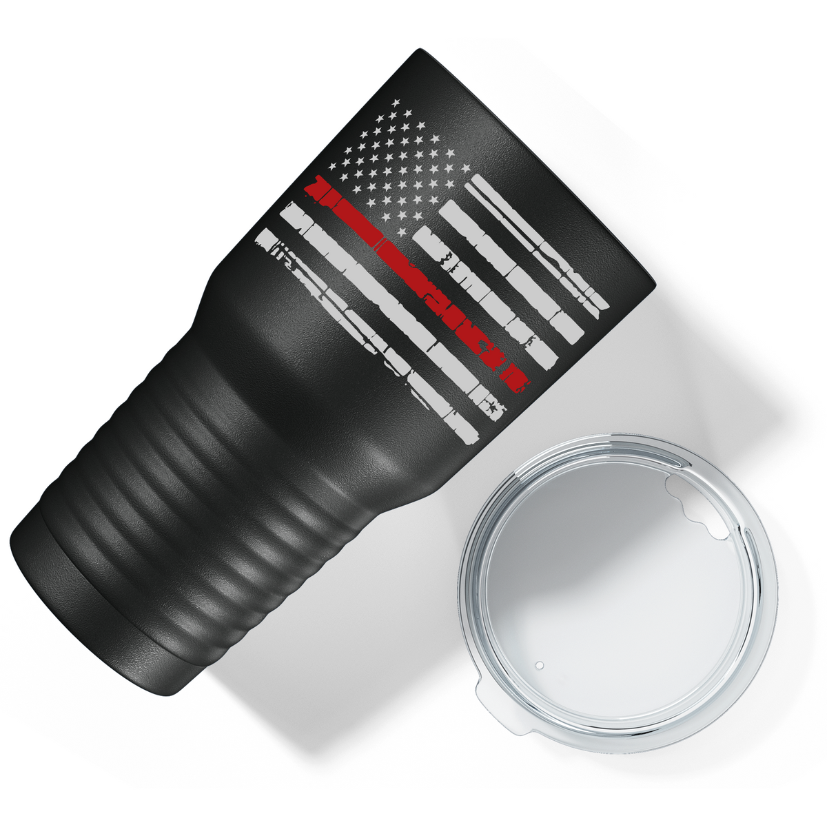 Distressed Thin Red Line Flag on Black 30oz Firefighter Tumbler