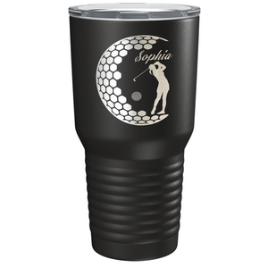 Personalized Women Golfer Laser Engraved on Stainless Steel Golf Tumbler