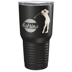 Personalized Female Golfer Laser Engraved on Stainless Steel Golf Tumbler