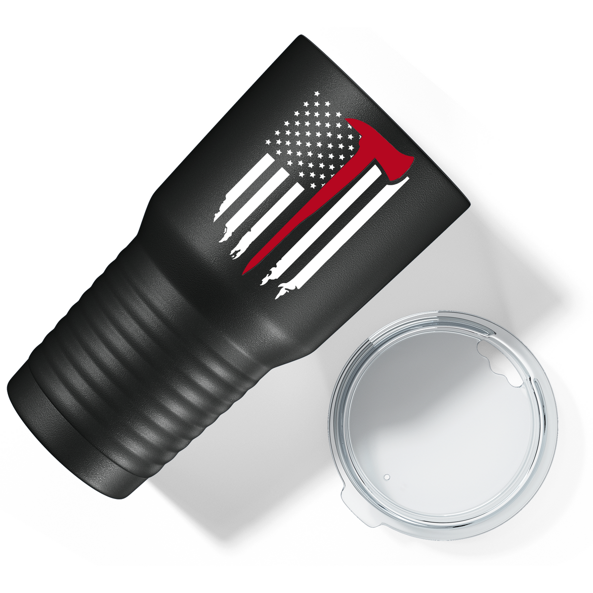 Distressed Thin Red Line Flag with Axe on Black 30oz Firefighter Tumbler