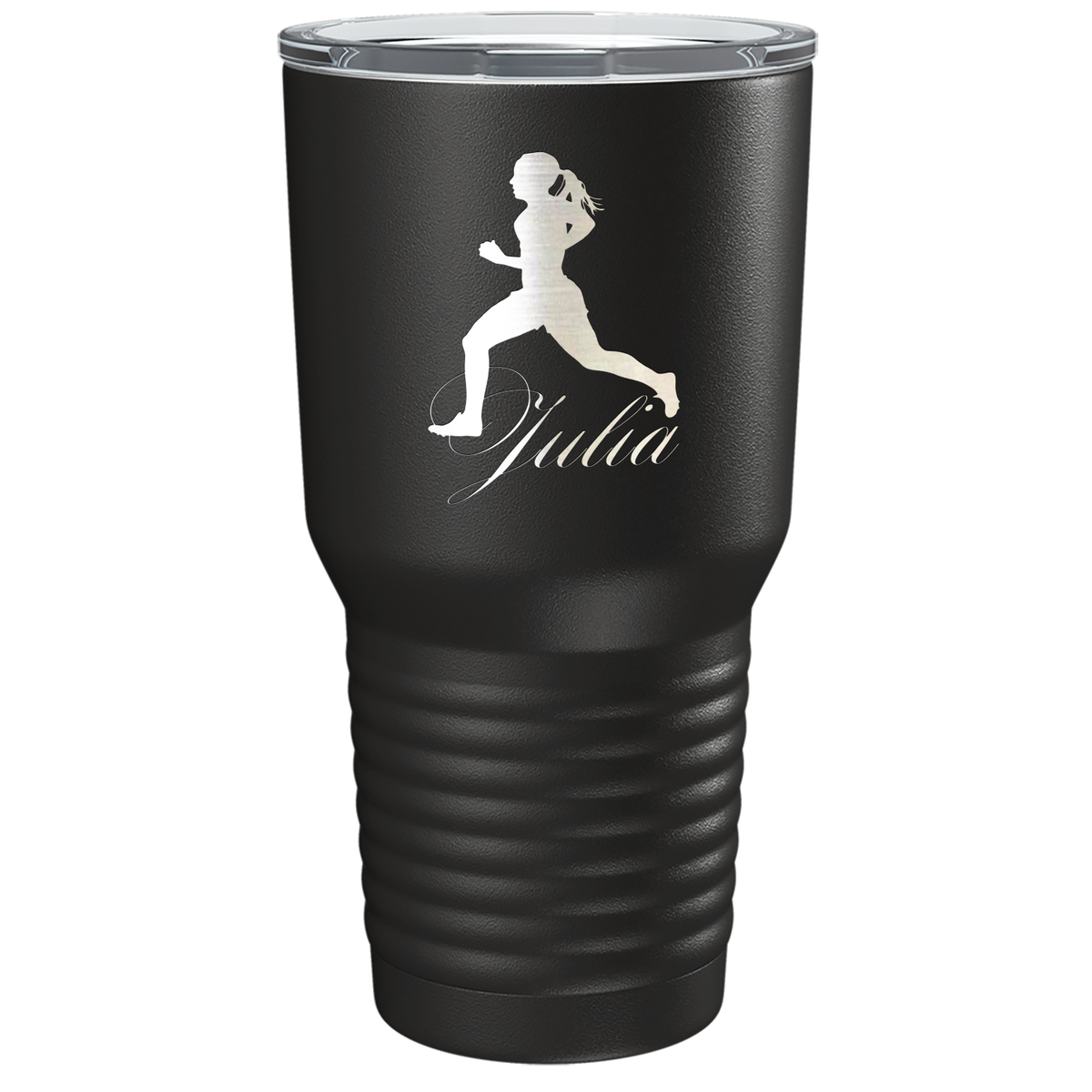 Personalized Running Women Silhouette Laser Engraved on Stainless Steel Cross Country Tumbler