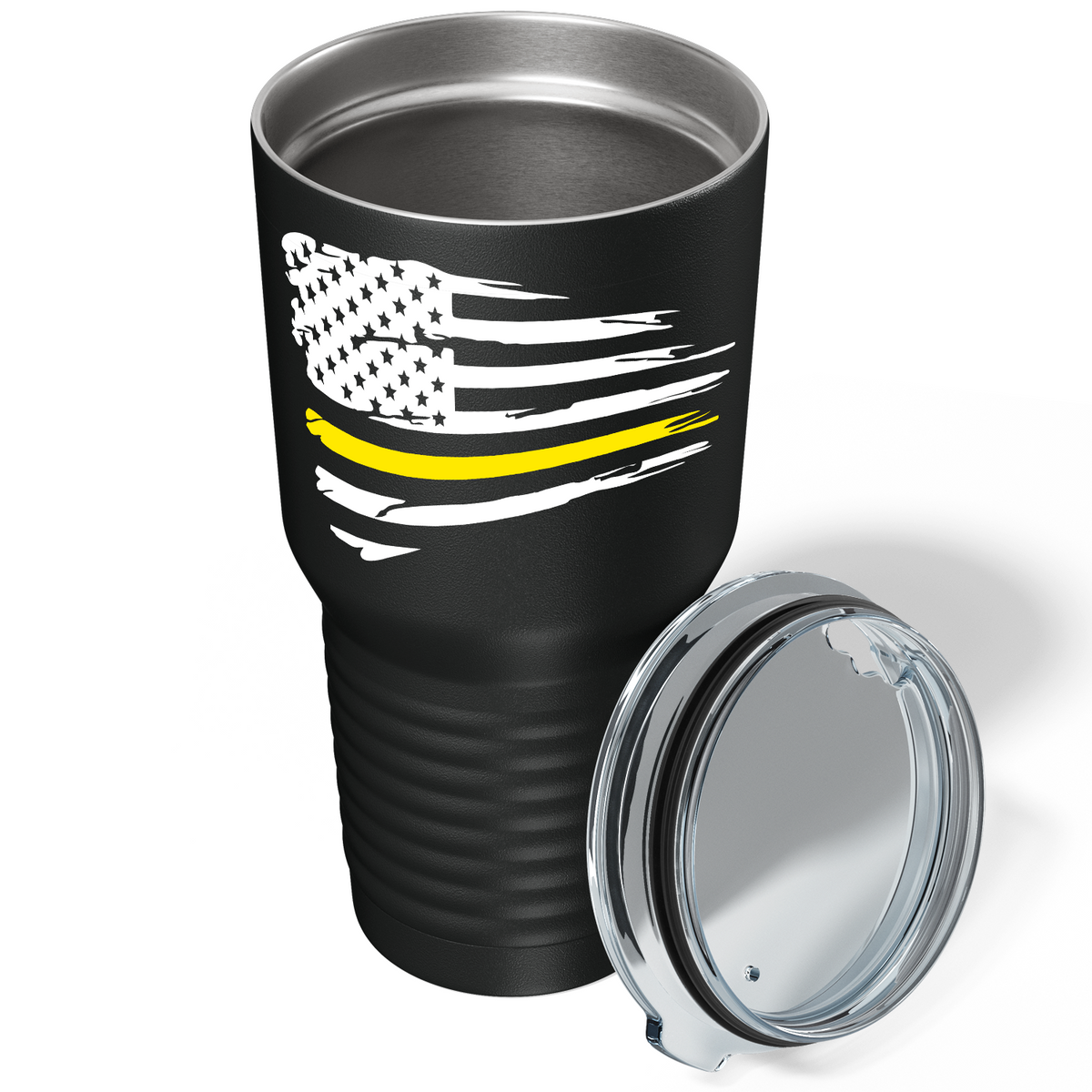 Flying Dispatcher Thin Gold Line Flag on Black 30oz Dispatcher Tumbler